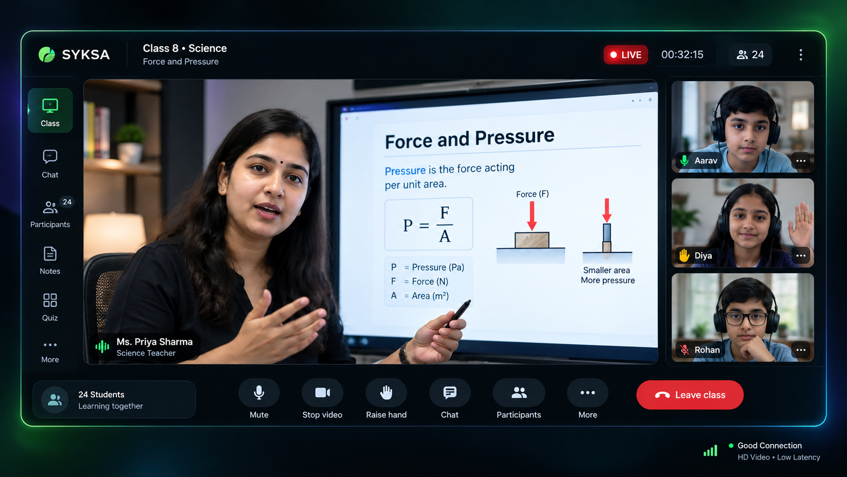 SYKSA live online classroom with teacher and students